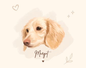 Digital Custom Hand Drawn Pet Portrait from Photo, Dog Memorial Illustration