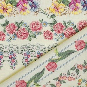 Bordes florales de punto de cruz vintage (descarga instantánea en PDF)