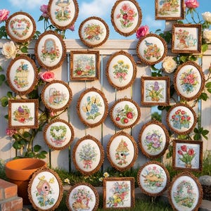 Kreuzstichmuster-Set „Mini-Gartenmotive“ – Blumen- und Landhauskollektion, PDF-Sofortdownload