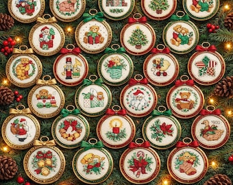 Vintage Christmas Cross-Stitch Ornaments Collection, PDF Instant Download