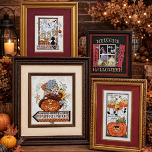 Ensemble de modèles de point de croix d'Halloween – Grilles de broderie PDF : Champ de citrouilles, Fantôme et Maïs sucré