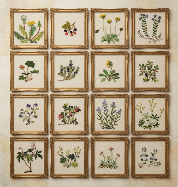 Wildflower Botanical Cross Stitch Pattern Sampler PDF, Vintage Floral Embroidery Chart, Cottagecore Meadow Flowers Needlepoint Design