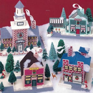 Vintage Home for Christmas Village plastic canvas, PDF Instant download