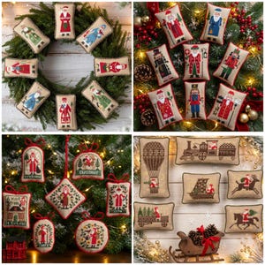 Cross Stitch Christmas Ornaments – Vintage Santa, Nutcracker & Holiday Decor Set, PDF Instant Download