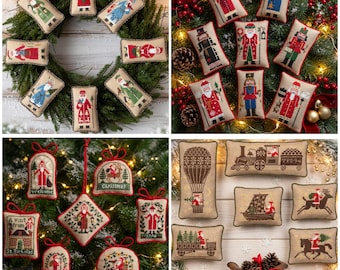 Cross Stitch Christmas Ornaments – Vintage Santa, Nutcracker & Holiday Decor Set, PDF Instant Download
