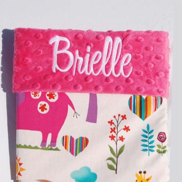 Baby Blanket with Minky - Alexander Henry Juicy Jungle with Fuchsia Pink Minky for your Baby Girl