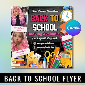 Back To School Flyer, Back to school hair flyer, Back to school sale flyer, canva template, Back 2 School Flyer, Braid Special Flyer