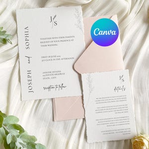 Paquete de plantillas de invitación de boda, conjunto de invitaciones modernas, tarjetas RSVP, elegante conjunto de detalles imprimibles, descarga instantánea