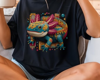 Buntes Azteken Axolotl T-Shirt: Unisex T-Shirt