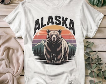 Camiseta vintage de Alaska: camiseta retro con gráfico de oso grizzly