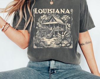 Louisiana Swamp House Graphic Tee: Vintage Bayou Cabin T-Shirt
