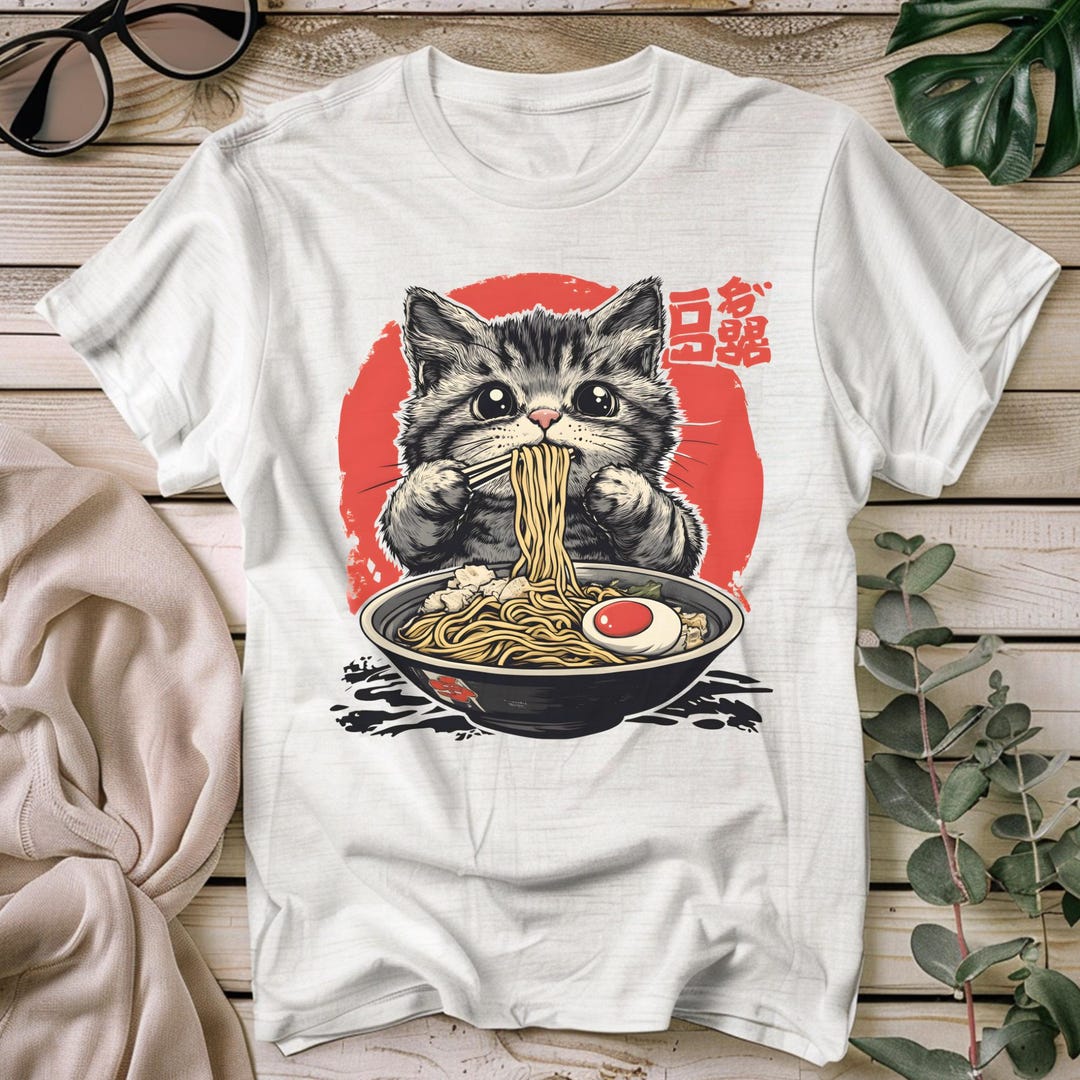 Kawaii Cat Ramen T-shirt | Japanese Anime Graphic Tee - Etsy