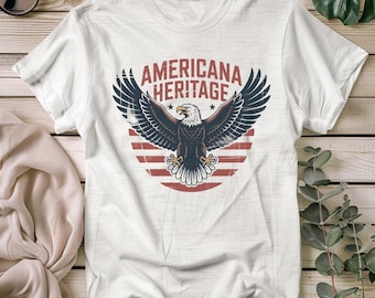 Koszulka Americana Heritage, patriotyczna koszulka z grafiką w stylu vintage z orłem bielikiem, koszulka unisex z amerykańską flagą w stylu retro