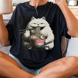 Rolig katt Ramen T-shirt | Kawaii nudelgrafik T-shirt