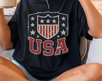 ヴィンテージ USA シールド グラフィック T シャツ、愛国的なアメリカの誇り