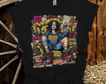 Camiseta con gráfico urbano de chica grunge vanguardista / Camiseta con arte de grafiti urbano / Ilustración de estilo cómic retro