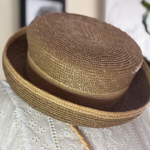Liz Claiborne Vintage Woven Straw Boater Hat Tan Brown Contrast Band Cottagecore Claiborne Straw Hat - Etsy main image 4
