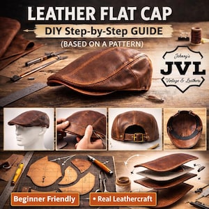 Leather Flat Cap Pattern PDF, Adjustable Duckbill Cap Template, DIY Leather Hat Tutorial, English Cap Sewing Guide, Buckle Strap Hat