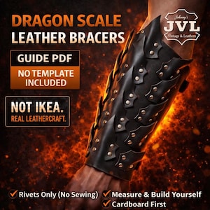Dragon Scale Bracers Leather Pattern PDF, Rivet Only Leather Armor Tutorial, Beginner DIY Vambrace Template, LARP Costume Bracer Guide