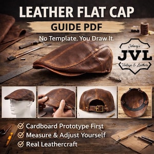 Leather Flat Cap Guide PDF, No Template, Duckbill Hat DIY, Make Your Own Adjustable Cap, Real Leathercraft Tutorial