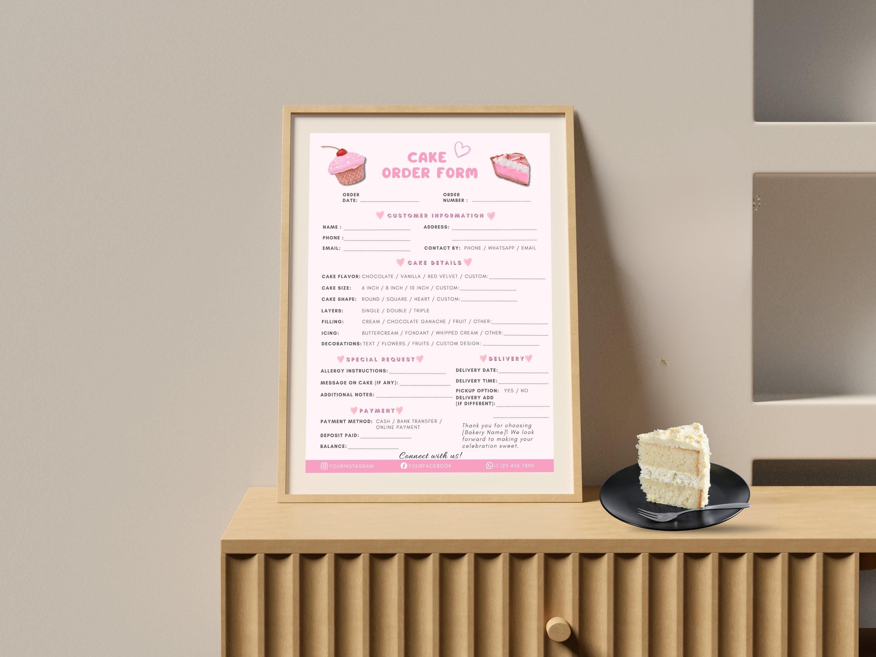 Editable Cake Order Form Template | Bakery & Cupcake Business Form ...