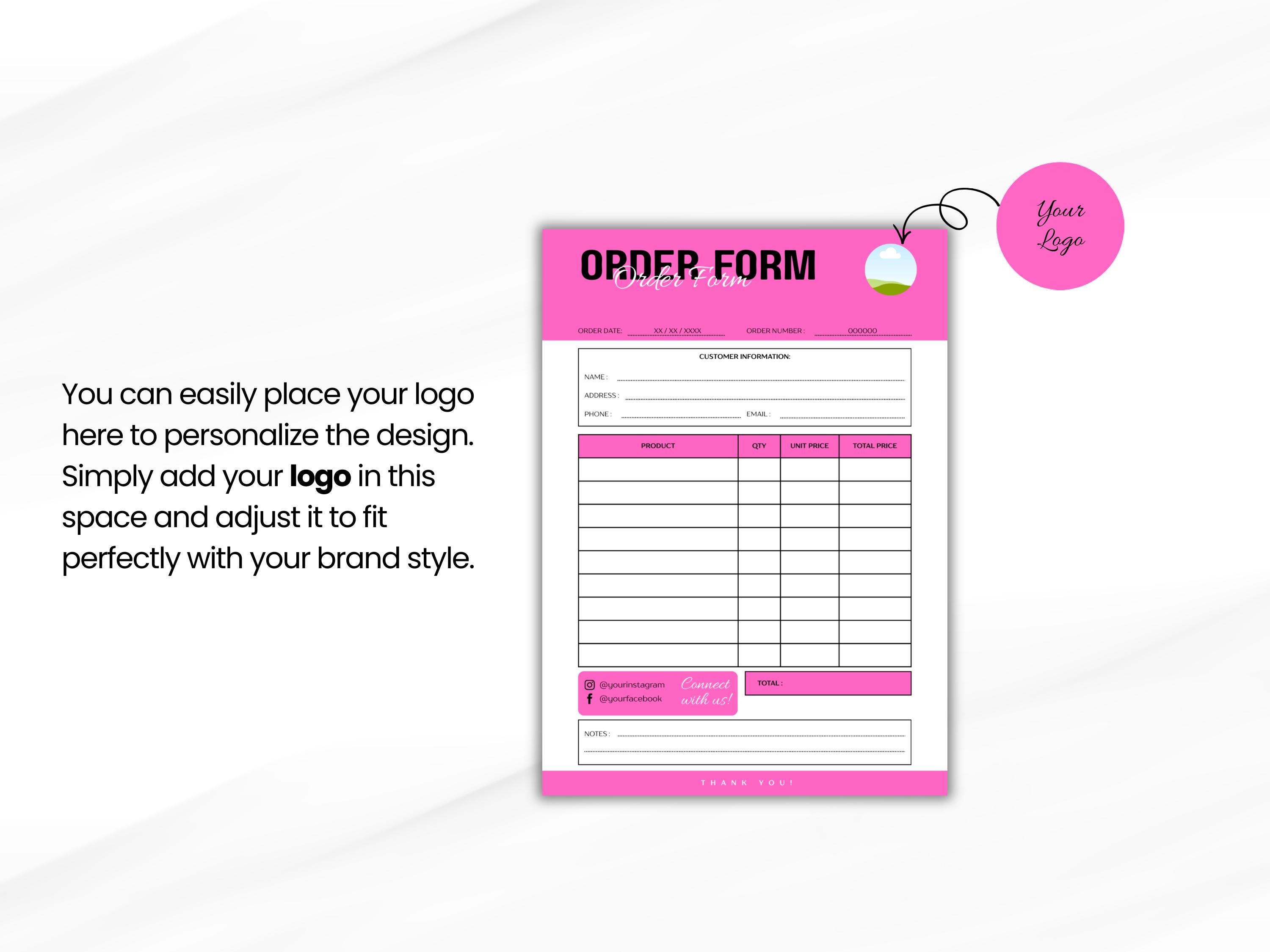 Small Business Order Form Template | Editable Invoice, Client Order ...