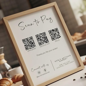 Mall för skanning och betalning för bageri | Redigerbar Canva QR-betalningsdisplay | QR-kodskylt för hembageri och småföretag | Direktnedladdning