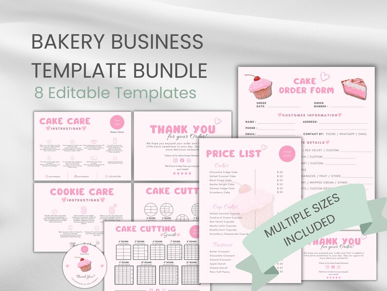 Bakery Business Templates Bundle | Cake Order Form, Price List (digital ...