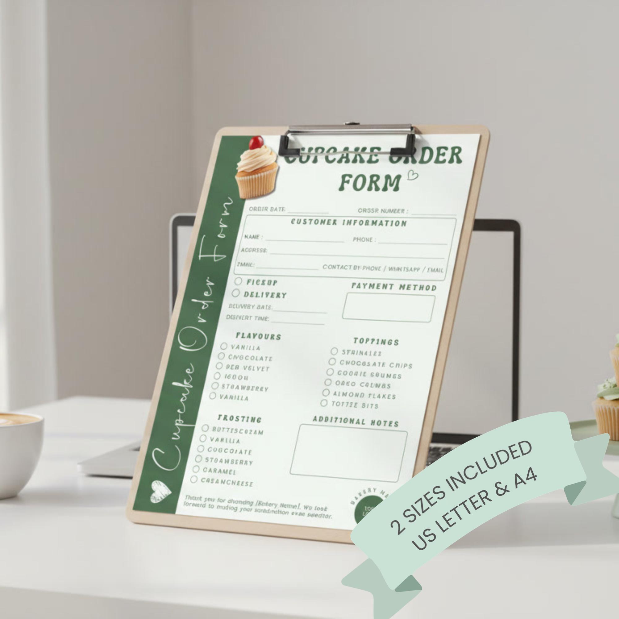 Editable Cupcake Order Form Template | Bakery & Cupcake Business Form ...