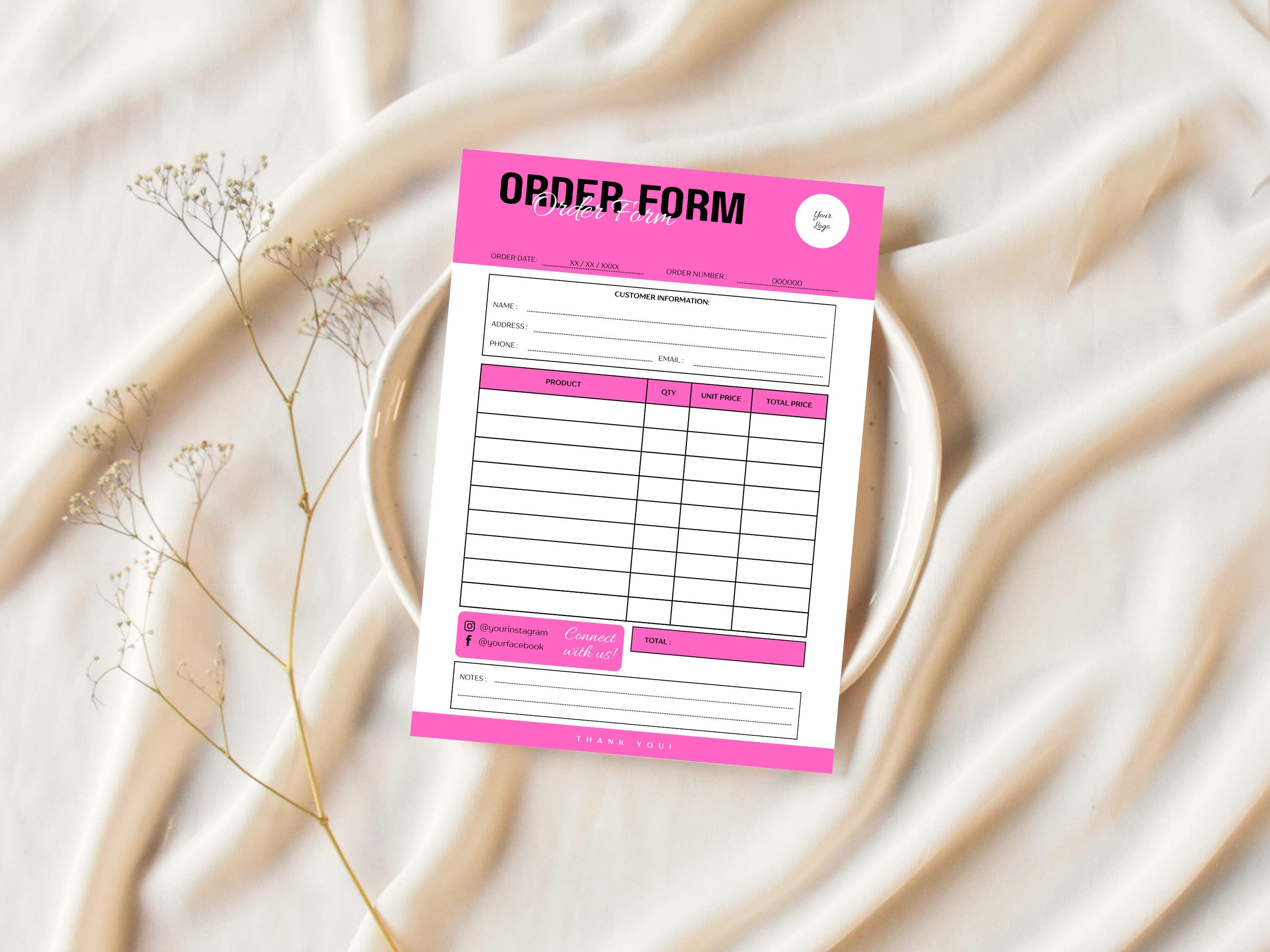 Small Business Order Form Template | Editable Invoice, Client Order ...