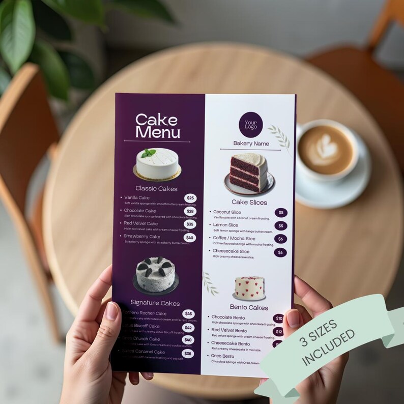 Cakes Menu Display Editable Cake Menu Template | Bakery Menu Template Canva | Dessert Menu ...