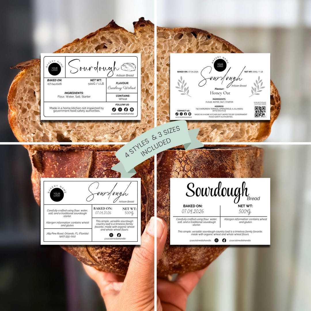 Editable Sourdough Label | Bread Packaging Sticker Template | Minimal