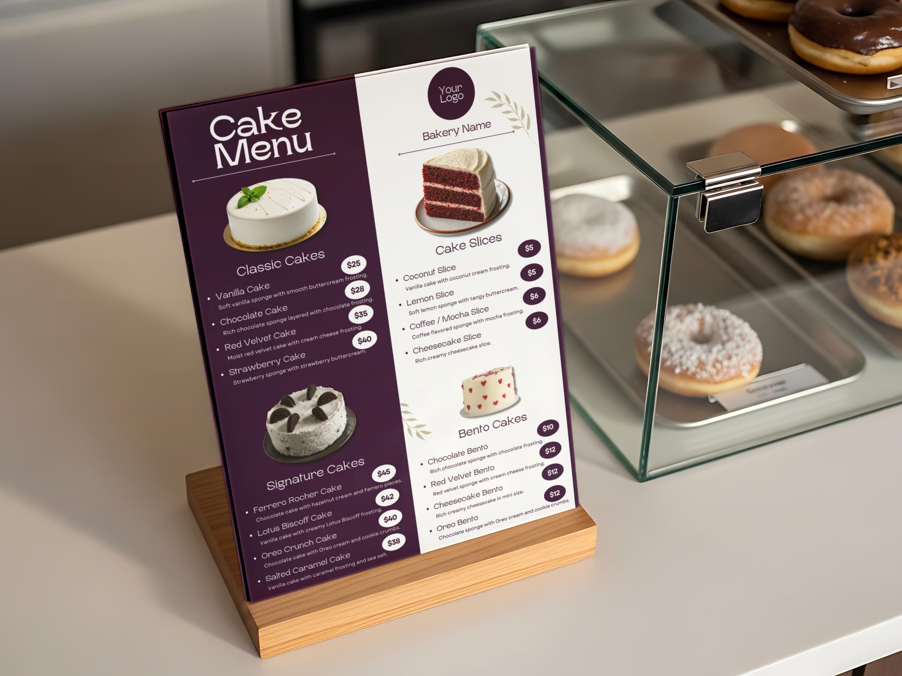 Editable Cake Menu Template | Bakery Menu Template Canva | Dessert Menu ...