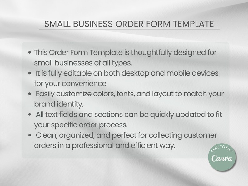 Small Business Order Form Template | Editable Invoice, Client Order ...