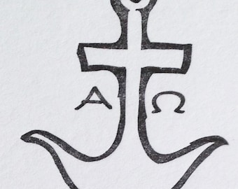Letterpress - Anchor - Alpha & Omega - Early Christian Symbol
