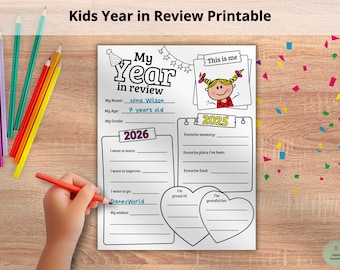 Kids Year in Review Printable 2025 | End of Year Reflection Worksheet | New Year Resolution Activity for Kids | Digital PDF