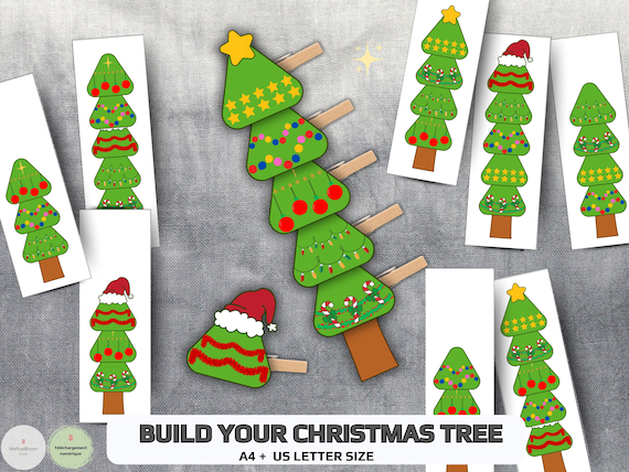 Build a Christmas Tree – Printable PDF Activity | Fine Motor Skills | Montessori Game | Preschool Learning | Cut and Play - Kindy activity