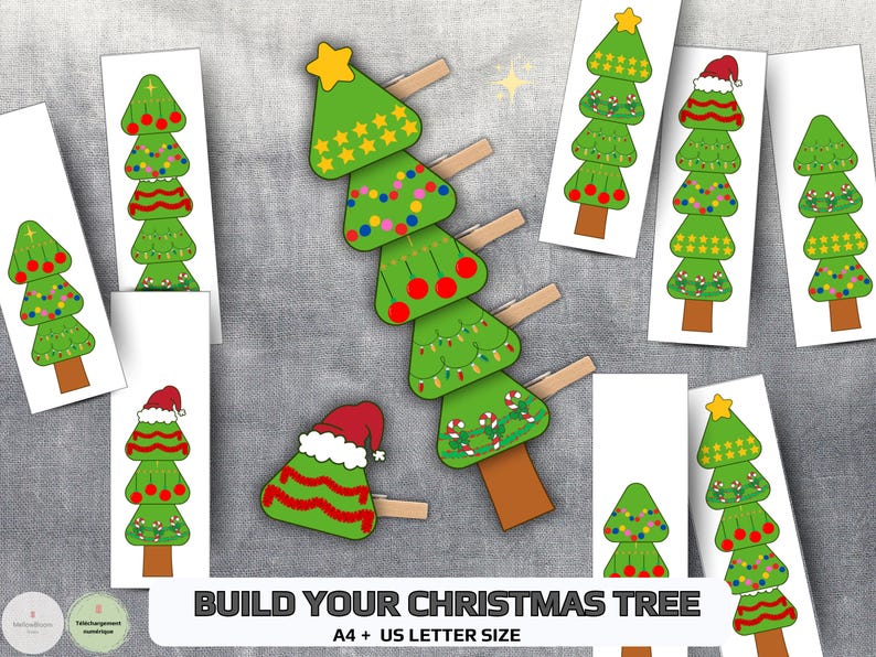 Build a Christmas Tree – Printable PDF Activity | Fine Motor Skills | Montessori Game | Preschool Learning | Cut and Play - Kindy activity image 1