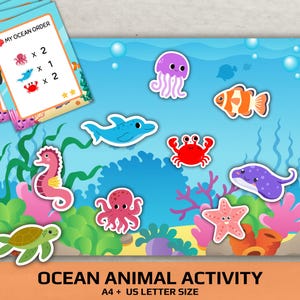 Printable Ocean Animal Number matching Activity for Toddler Fine Motor Skills  Montessori Activity Kindy activity prekinder resources