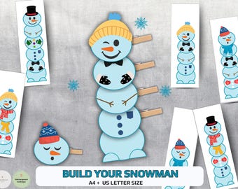 Build a Snowman – Printable PDF Activity | Fine Motor Skills | Montessori Game | Preschool Learning | Cut and Play - Kindy activity