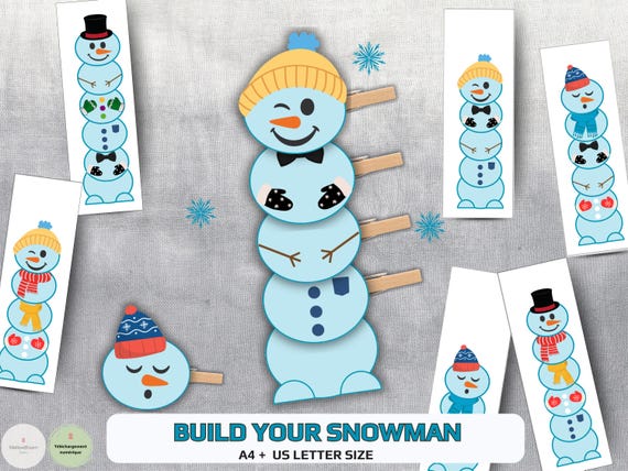 Build a Snowman Printable Activity | Fine Motor Skills | Montessori Game | Preschool Learning | Cut and Play - Kindy activity