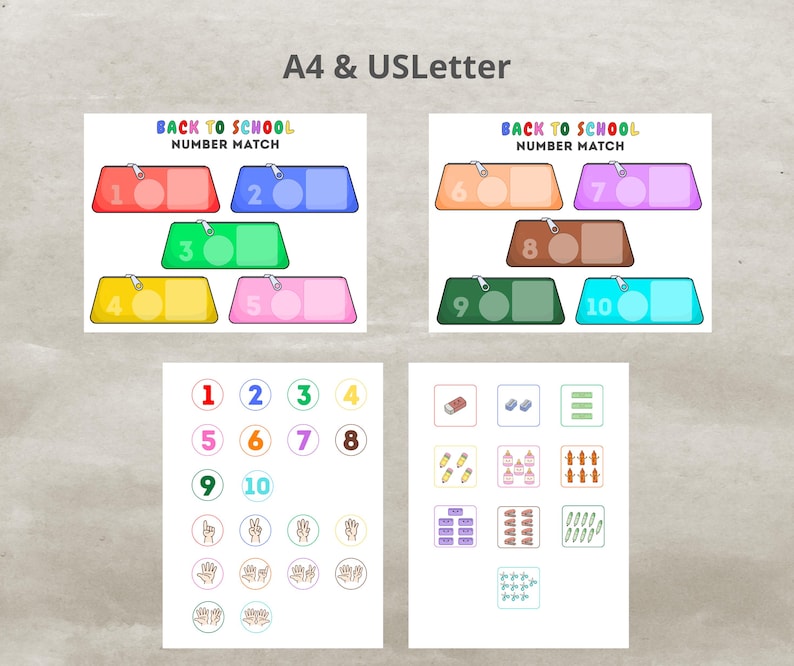 Printable Number Matching Activity Back to School Counting Game for ...
