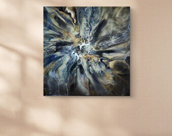 Resin Abstract Art – 18x18 Fluid Textured Painting on Canvas