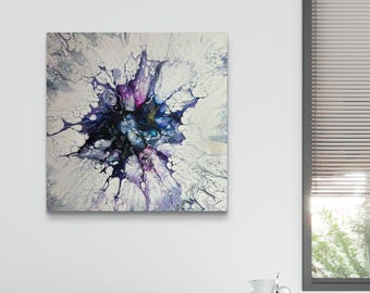 Core Collapse Abstract Painting: Dark Violet Fluid Art, 12x12 Moody Decor