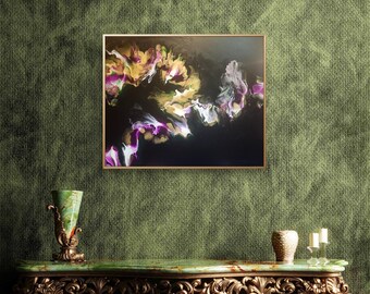 Mardi Gras Abstract Acrylic Painting: Purple, Gold, Green Canvas Art (16x20)