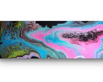 Event Horizon Abstract Painting – 12x36 Neon Pink, Blue, Green Wall Art