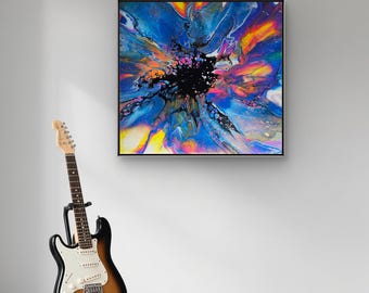 Original Abstract Resin Painting: Fiery Modern Wall Art (16x16)