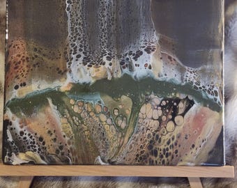 Abstract Acrylic Pour Painting: Earth Tones Fluid Art, 8x10 Canvas