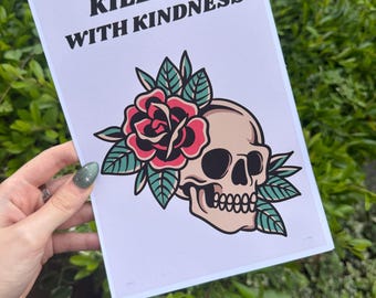 A5 Skull Rose Art Print – Traditional Tattoo Flash Poster, Old School Style Wall Art