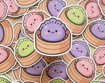 Kawaii Dumpling Sticker Pack – Dim Sum Vinyl Art (Matte or Glossy)